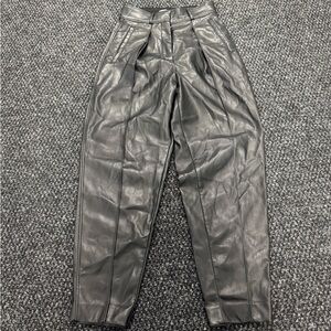 Babaton Faux Leather Pleated Pants Size 00 Black High Rise Vegan Leather Trouser